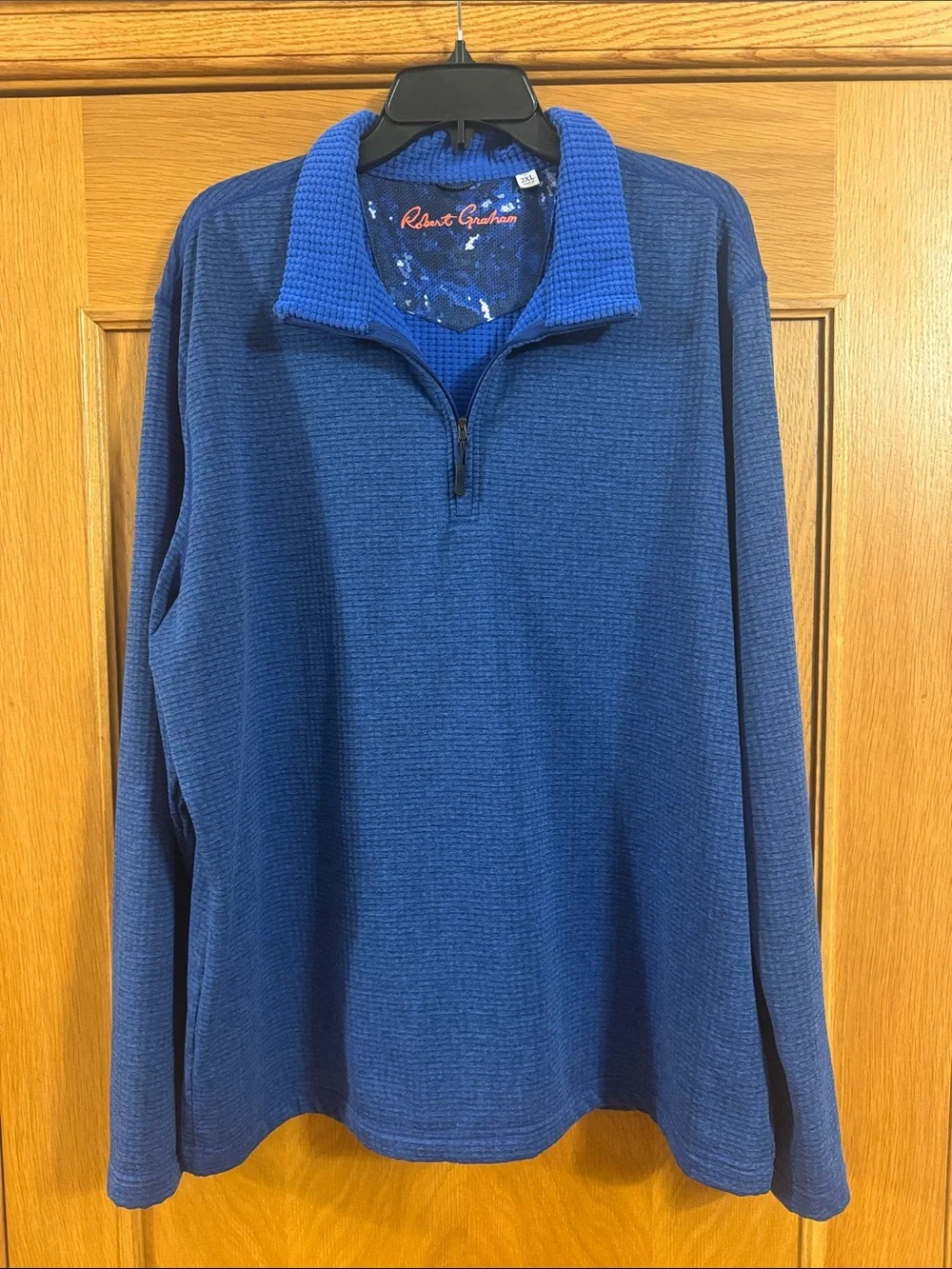 ROBERT GRAHAM Men’s Textured Waffle Knit Quarter Zip Skull Rose Pullover Sz 2XL